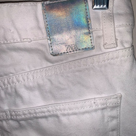 Zara Crossover Waist Wide Leg Cropped White Jeans 2 - Picture 7 of 11